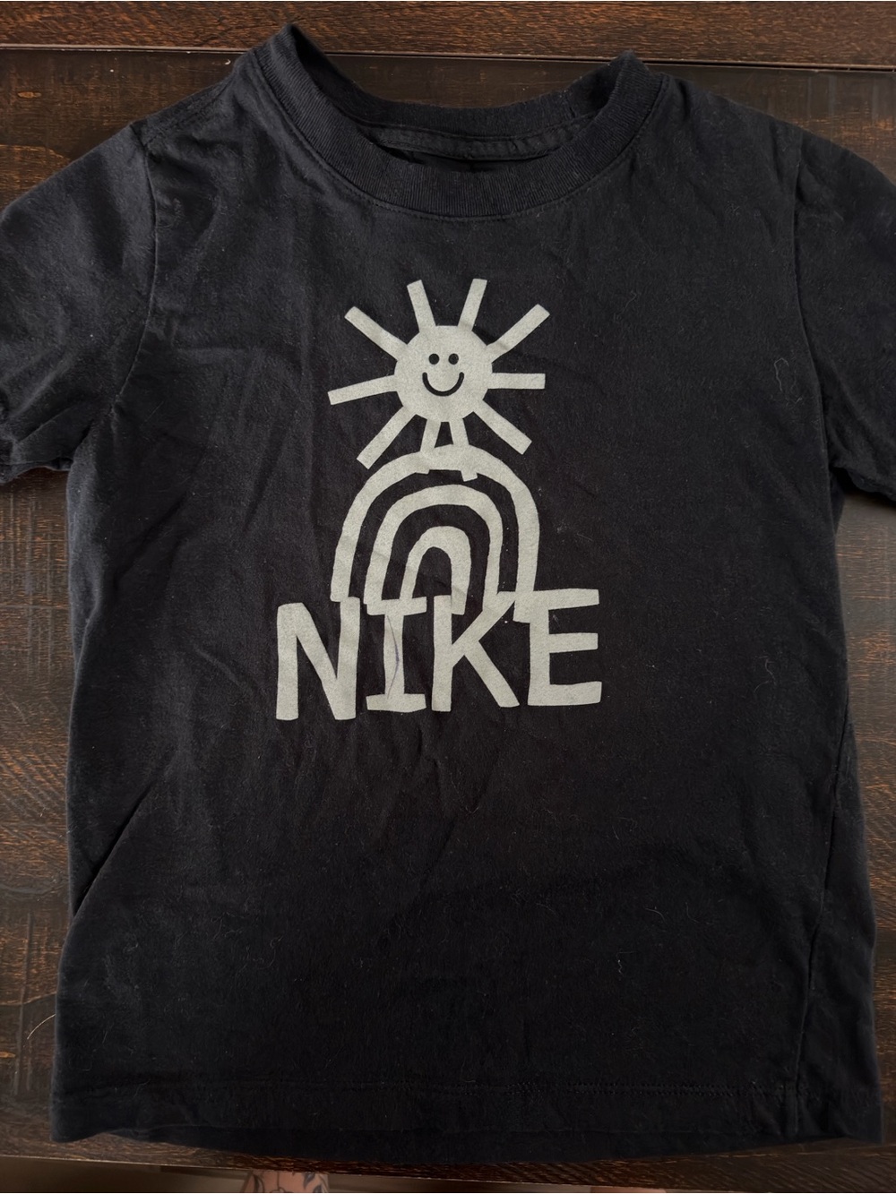 Nike Black Tee with White Sun, Rainbow & Logo Graphic